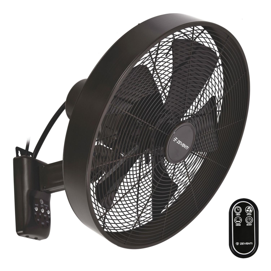 ZEVENTI - Ventilateur mural FREEZE 50W/230V d. 40 cm noir/marron + Télécommande