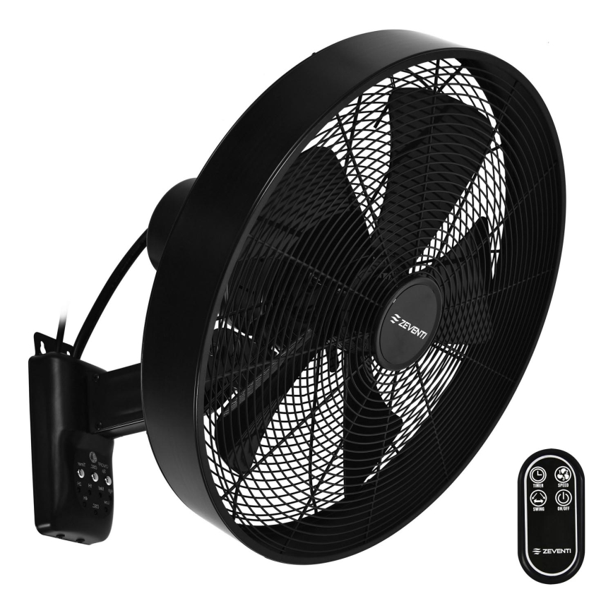 ZEVENTI - Ventilateur mural FREEZE 50W/230V d. 40 cm noir + Télécommande