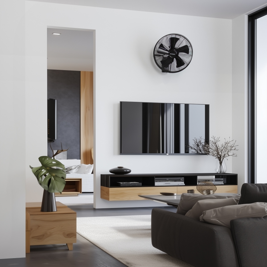 ZEVENTI - Ventilateur mural FREEZE 50W/230V Ø 45 cm noir + télécommande