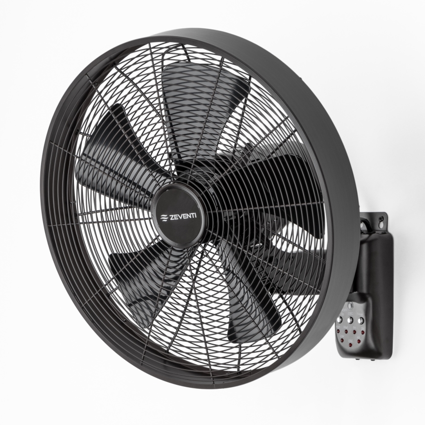 ZEVENTI - Ventilateur mural FREEZE 50W/230V Ø 45 cm noir + télécommande