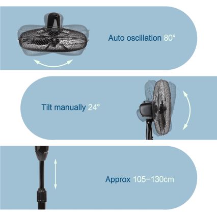 ZEVENTI - Ventilateur sur pied FLOW 40W/230V 120 cm noir