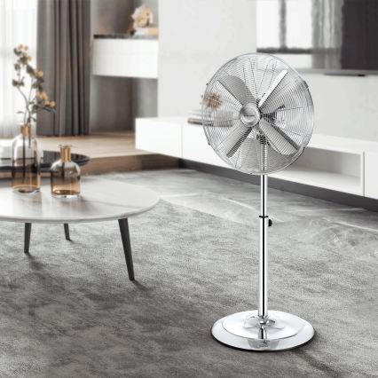 ZEVENTI - Ventilateur sur pied FLOW 50 W/230 V, hauteur 125 cm, chromé brillant