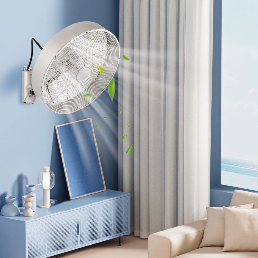 ZEVENTI - Wandventilator FANNY 50W/230V Ø 45 cm mat chroom + afstandsbediening