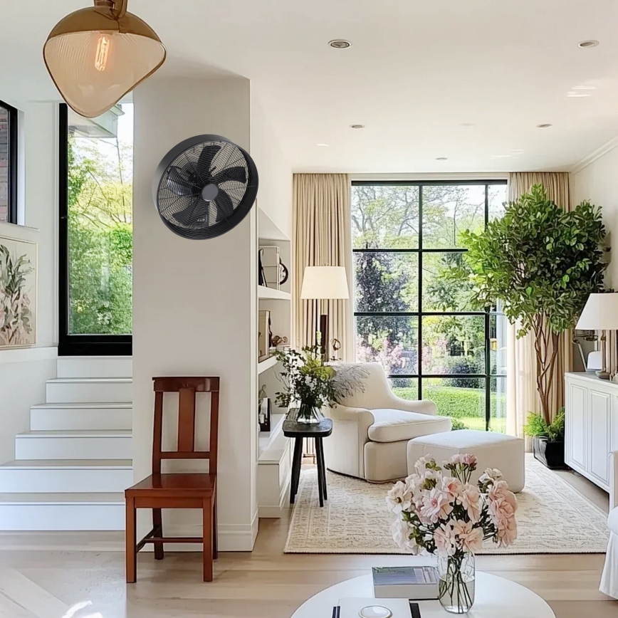 ZEVENTI - Wandventilator FANNY 50W/230V Ø 45 cm zwart + afstandsbediening