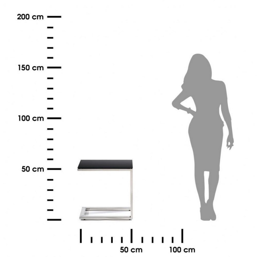 Zijtafel STIVAR 30x50 cm glanzend chroom/zwart