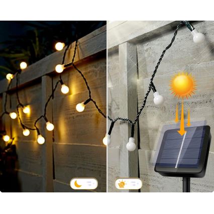 Zonne-LED decoratieve slinger 30xLED/8 functies 500 mAh 6,5 m IP67 warm wit