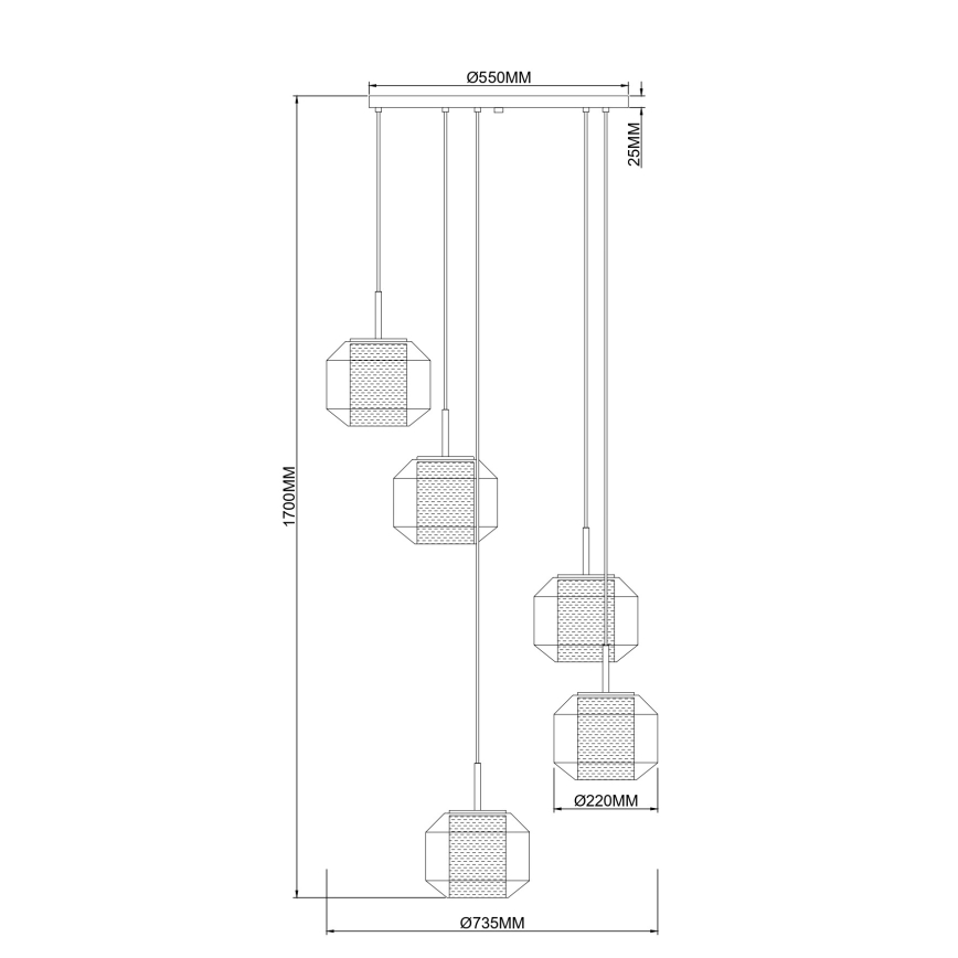 Zuma Line - Hanglamp aan kabel 5xE27/25W/230V Ø 73 cm goud/zwart