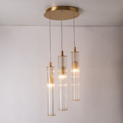 Zuma Line - Goudkleurige hanglamp met kabel 3xE14/7W/230V