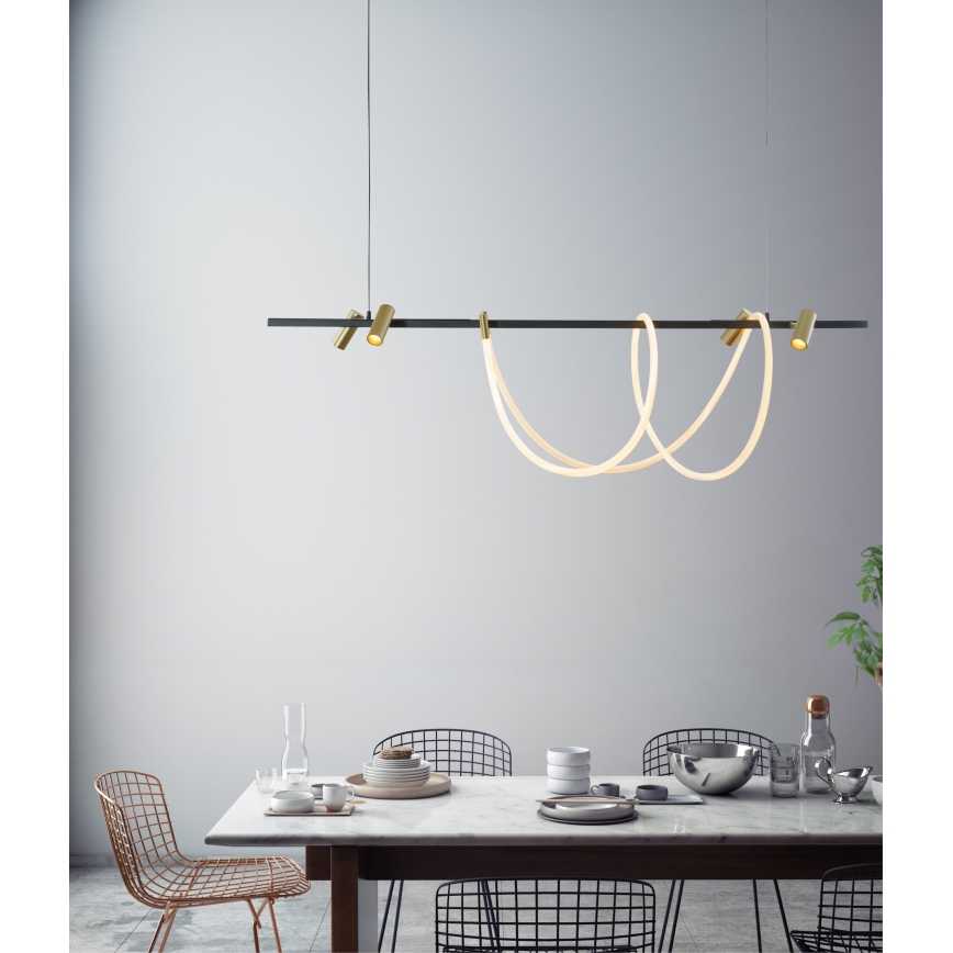 Zuma Line - LED dimbare hanglamp aan kabel LED/60W + LED/7,5W/230V 2700-6000K zwart/goud + afstandsbediening