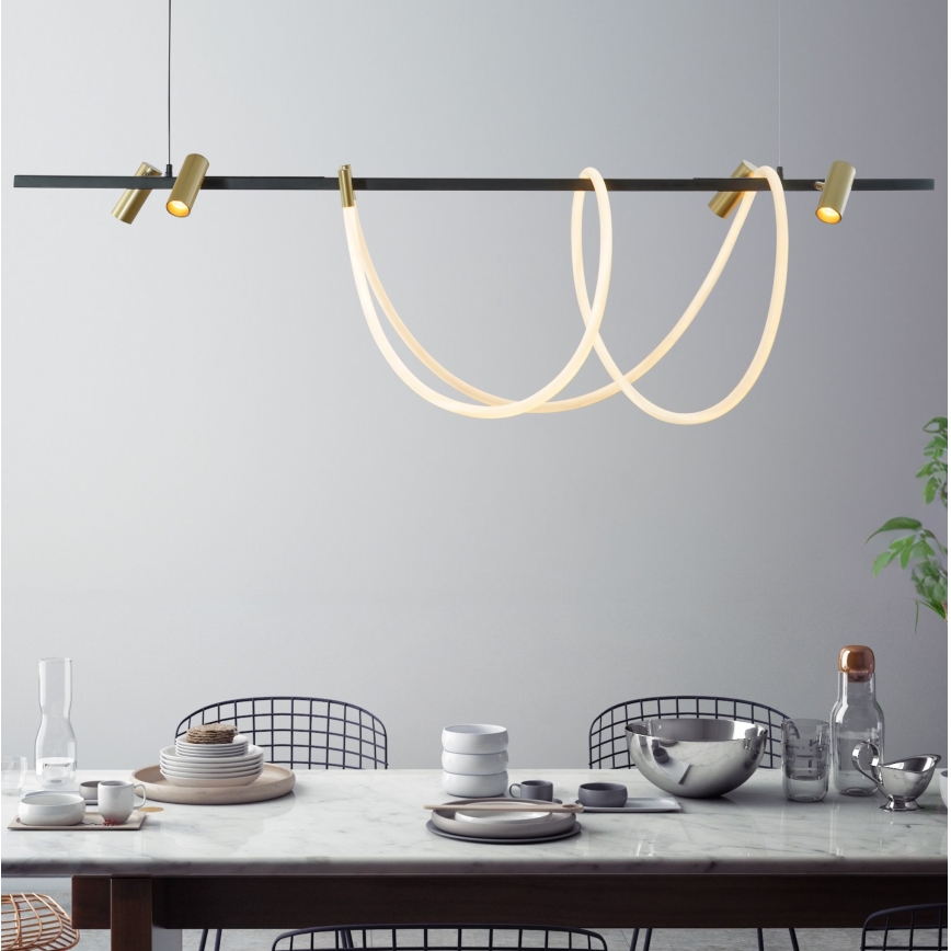 Zuma Line - LED dimbare hanglamp aan kabel LED/60W + LED/7,5W/230V 2700-6000K zwart/goud + afstandsbediening