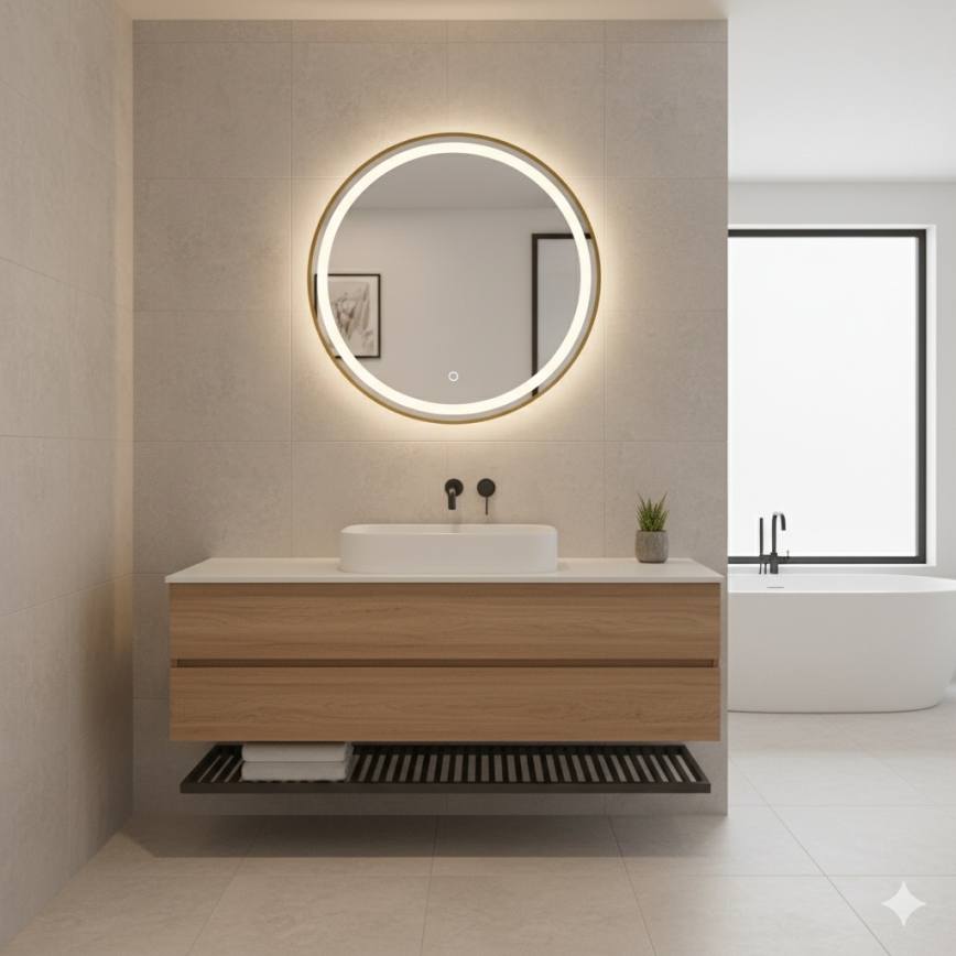 Zuma Line - LED badkamerspiegel met achtergrondverlichting, 36W, 230V, 3000/4000/6000K, Ø 80 cm, IP44, goudkleurig