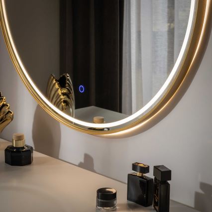 Zuma Line - LED badkamerspiegel met achtergrondverlichting, 36W, 230V, 3000/4000/6000K, Ø 80 cm, IP44, goudkleurig