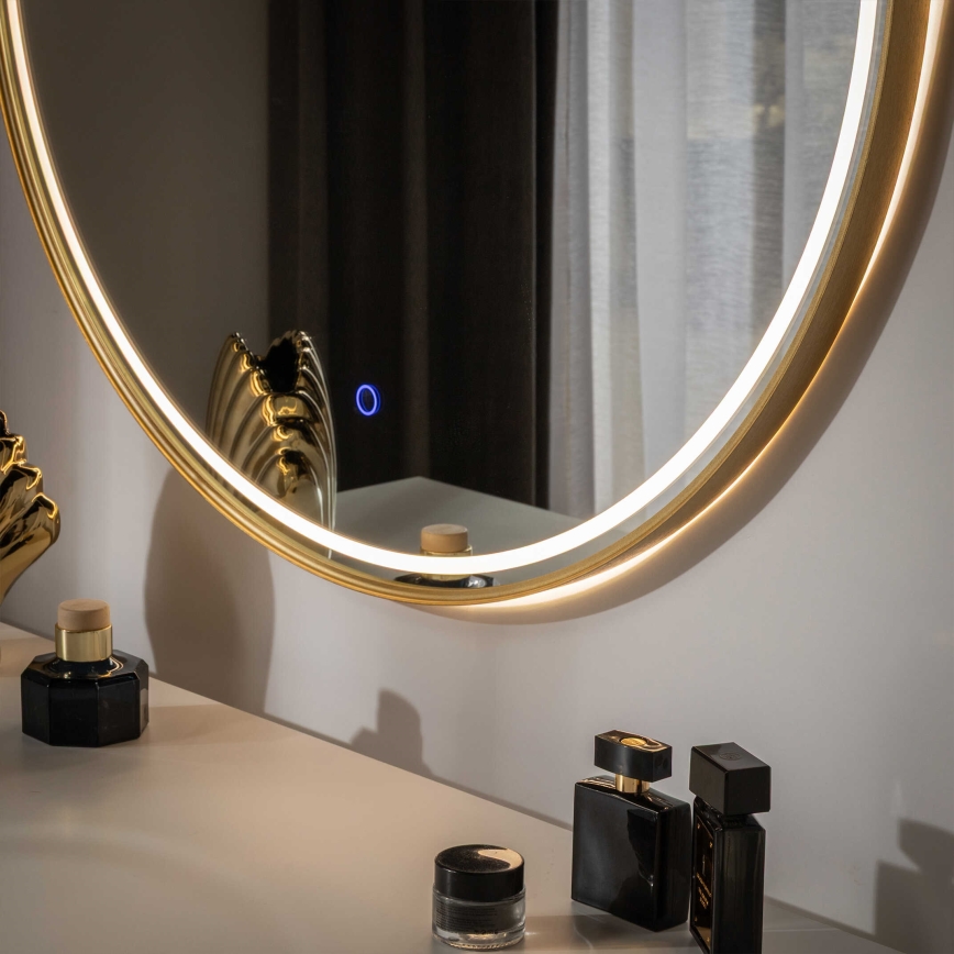 Zuma Line - LED badkamerspiegel met achtergrondverlichting, 36W, 230V, 3000/4000/6000K, Ø 80 cm, IP44, goudkleurig