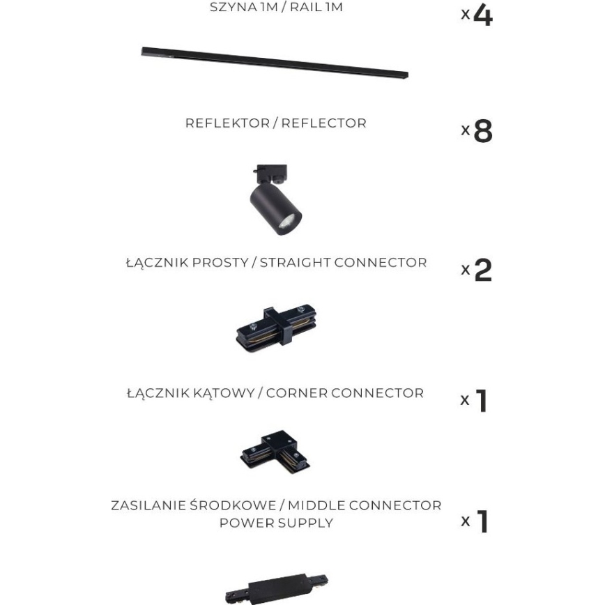 Zuma Line - Spot sur rail 8xGU10/35W/230V noir