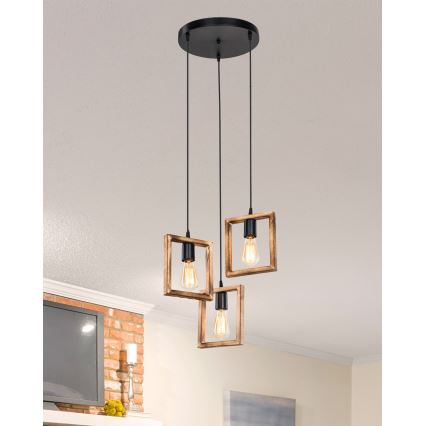 Zuma Line - Hanglamp aan een koord 3xE27/20W/230V grenen/zwart
