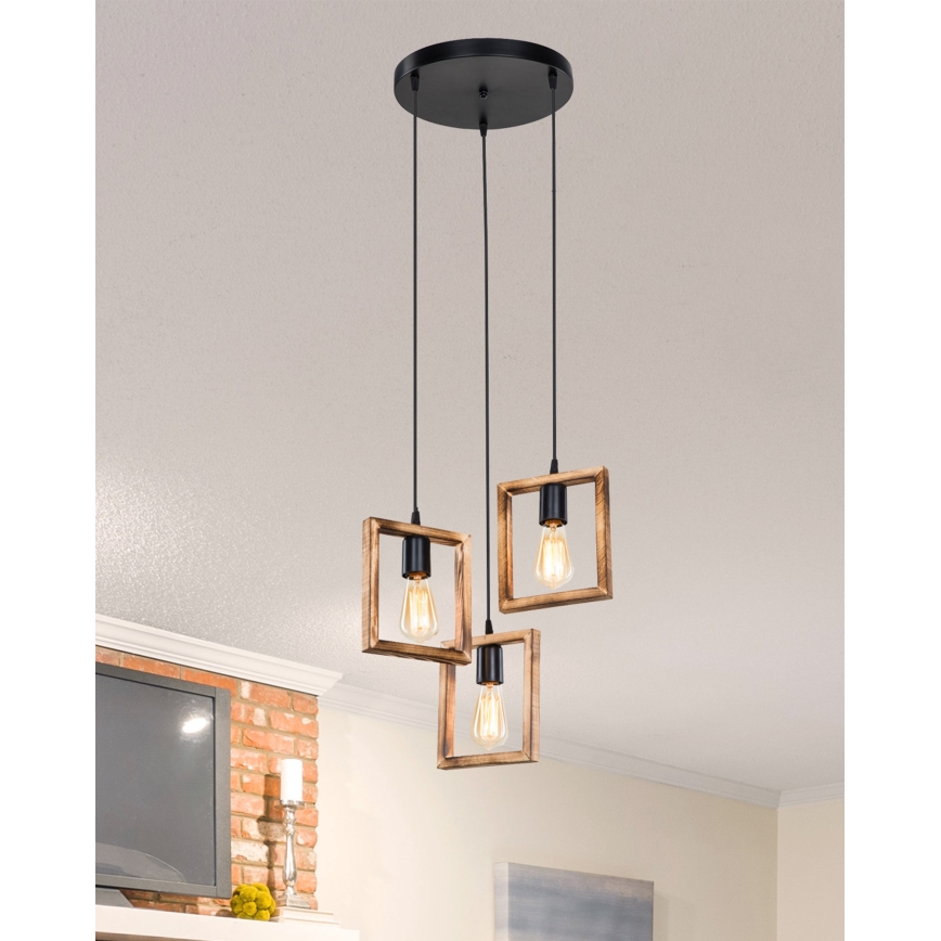 Zuma Line - Hanglamp aan een koord 3xE27/20W/230V grenen/zwart