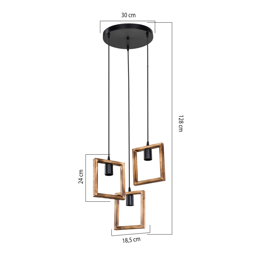 Zuma Line - Hanglamp aan een koord 3xE27/20W/230V grenen/zwart