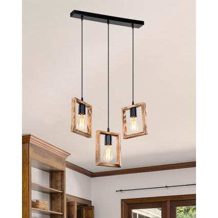 Zuma Line - Hanglamp aan een koord 3xE27/20W/230V grenen/zwart
