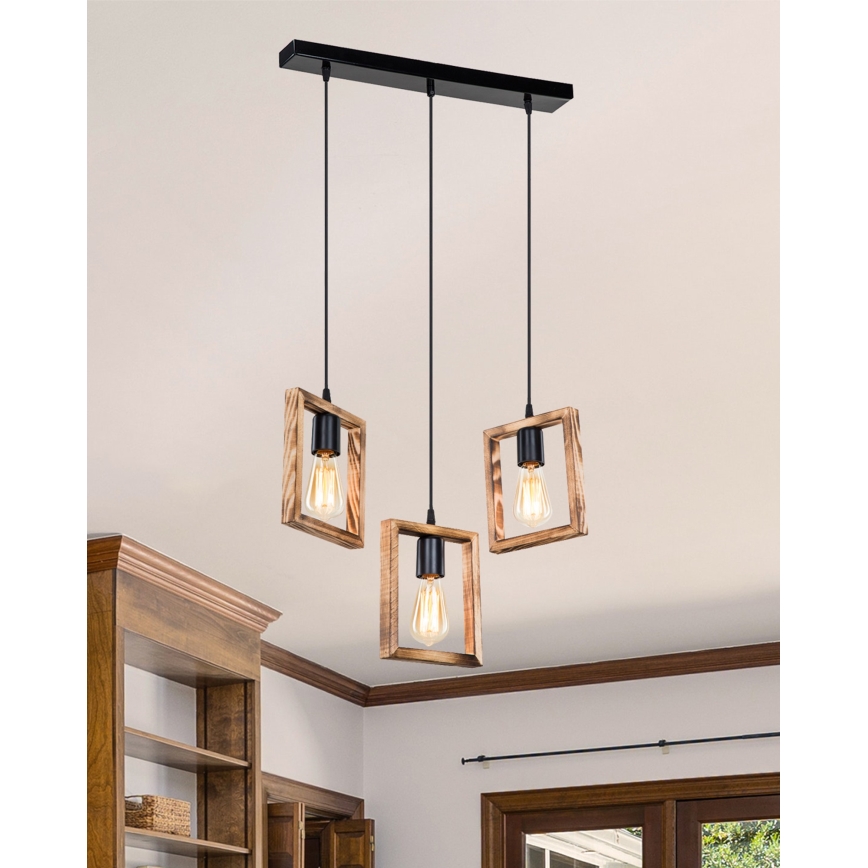 Zuma Line - Hanglamp aan een koord 3xE27/20W/230V grenen/zwart
