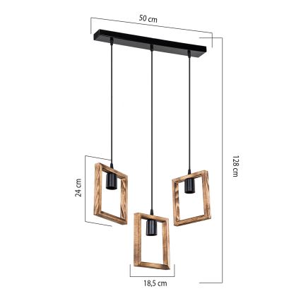 Zuma Line - Hanglamp aan een koord 3xE27/20W/230V grenen/zwart