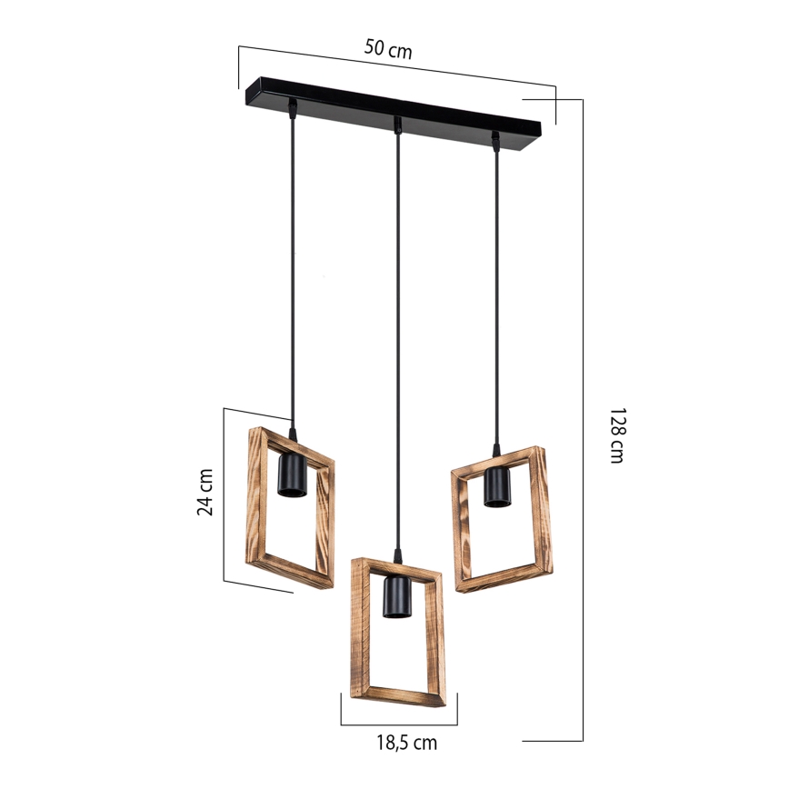 Zuma Line - Hanglamp aan een koord 3xE27/20W/230V grenen/zwart