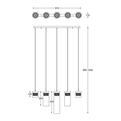 Zuma Line - Kristallen hanglamp aan koord GEM 5x G9 / 28W / 230V