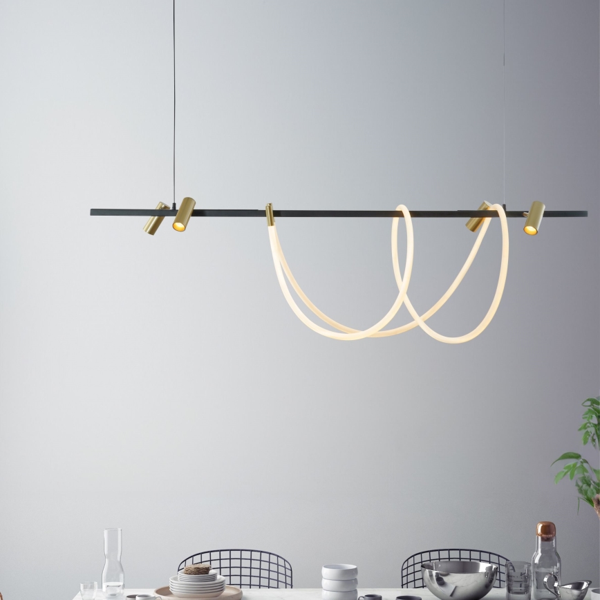 Zuma Line - LED dimbare hanglamp aan kabel LED/60W + LED/7,5W/230V 2700-6000K zwart/goud + afstandsbediening