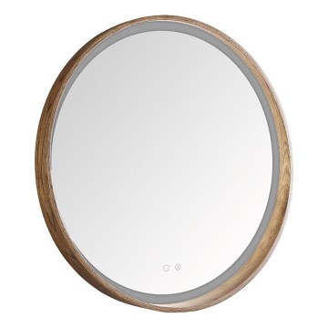 Zuma Line - Miroir mural chauffant pour salle de bains, rétroéclairé LED, 36W/230V, 3000/4000/6000K, Ø 80 cm, IP44, finition chêne