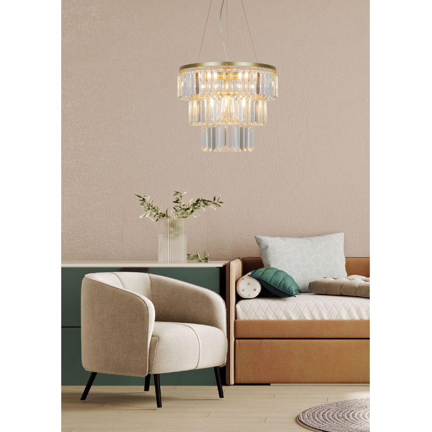 Zuma Line - Kristallen hanglamp aan een koord 4xE14/40W/230V goud