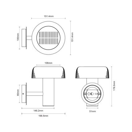 Zuma Line - Lampe solaire murale LED/2,5W/2000 mAh IP44 noir