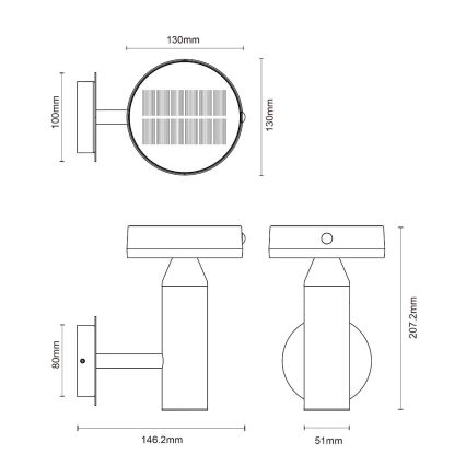 Zuma Line - Lampe murale solaire avec détecteur de mouvement et de crépuscule LED/4,5W/2000 mAh IP44 noir