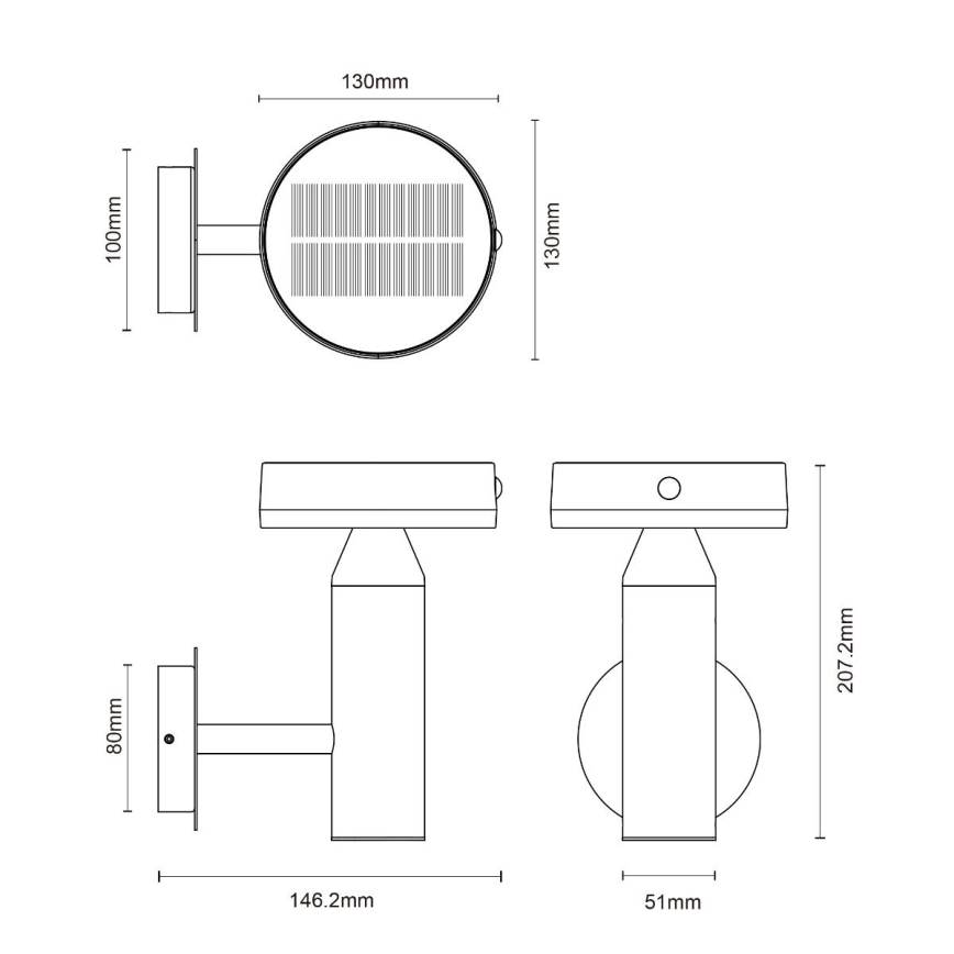 Zuma Line - Lampe murale solaire avec détecteur de mouvement et de crépuscule LED/4,5W/2000 mAh IP44 noir