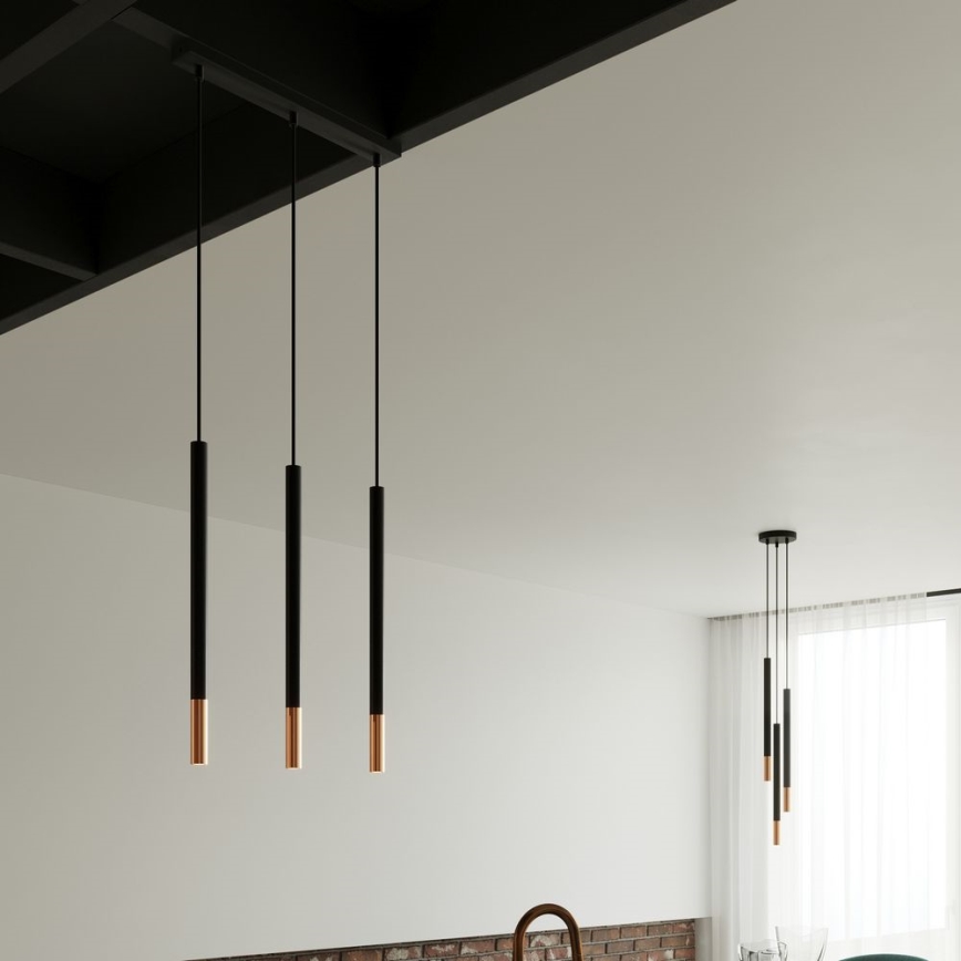 Zwart/Koperen kroonluchter aan koord MOSAIC 3x G9 / 12W / 230V
