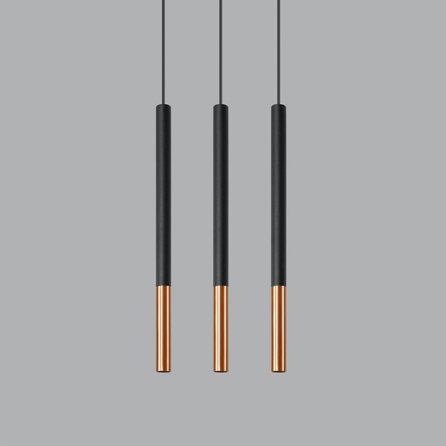 Zwart/Koperen kroonluchter aan koord MOSAIC 3x G9 / 12W / 230V