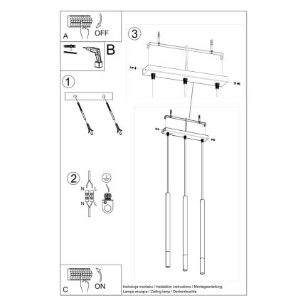 Zwart/Koperen kroonluchter aan koord MOSAIC 3x G9 / 12W / 230V