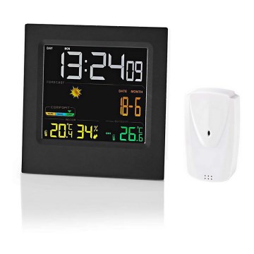 Zwart weerstation met LCD display 230V - Nedis WEST404BK