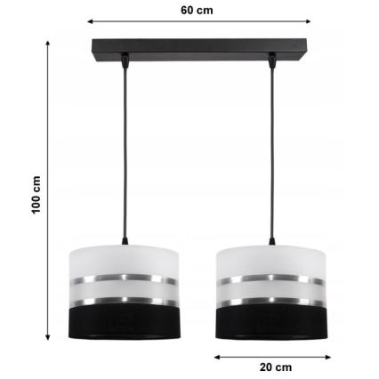 Zwart Witte Hanglamp aan koord CORAL 2x E27 / 60W / 230V