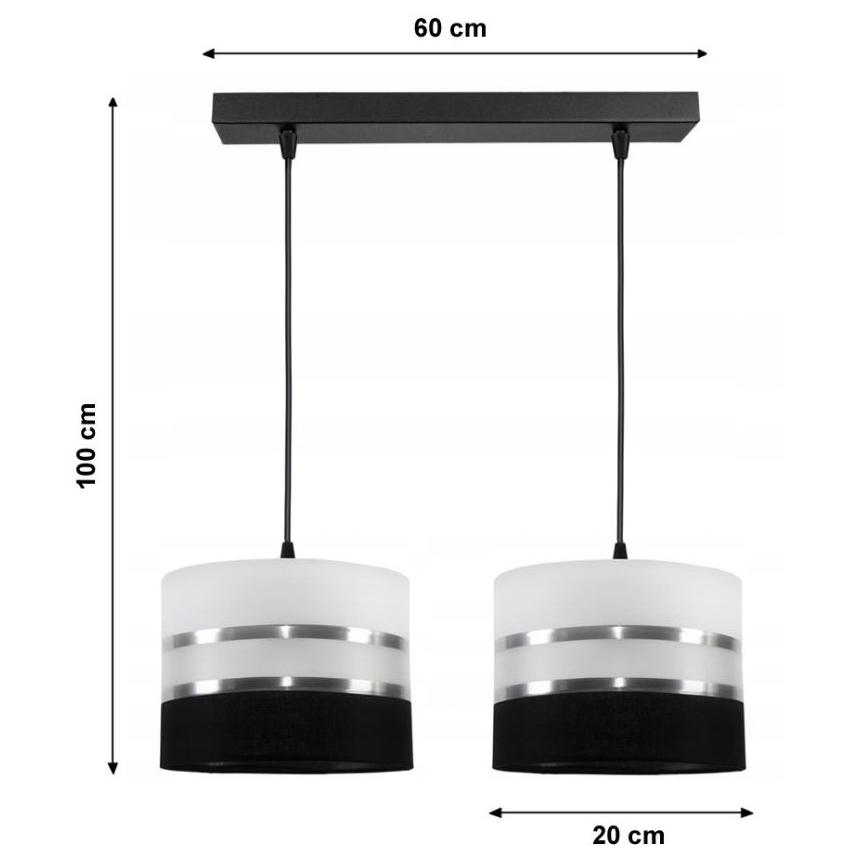 Zwart Witte Hanglamp aan koord CORAL 2x E27 / 60W / 230V