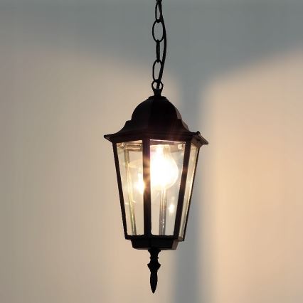 Zwarte Buiten Hanglamp aan ketting 1x E27 / 60W / 230V