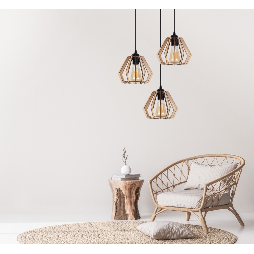 Zwarte Hanglamp aan een koord BERGO 3x E27 / 60W / 230V