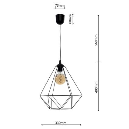 Zwarte Hanglamp BASKET 1x E27 / 60W / 230V