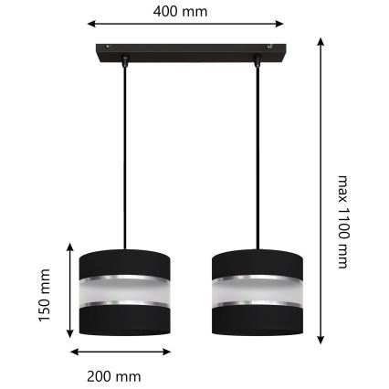 Zwarte Hanglamp HELEN 2x E27 / 15W / 230V