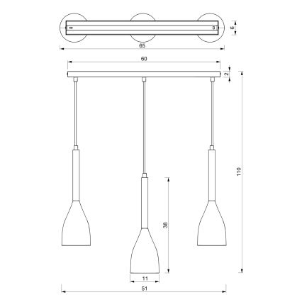 Zwarte Hanglamp MUZA NIEUW 3x E27 / 60W / 230V
