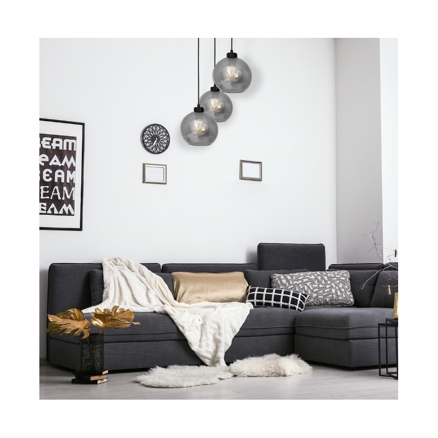 Zwarte Kroonluchter aan koord SOFIA 3xE27/60W/230V