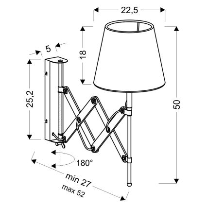 Zwarte Wandlamp MITO 1xE27/40W/230V